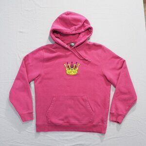 Stussy Hoodie Men Medium Red Sweatshirt Chenille Crown Patch Applique Logo Sport